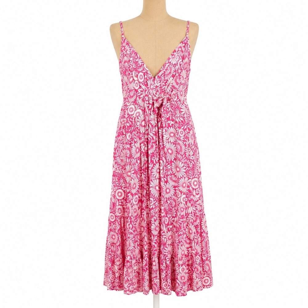 Floral Daisy Sleeveless Midi Sun Dress Size M Pink Beach Resort Coastal Boho
